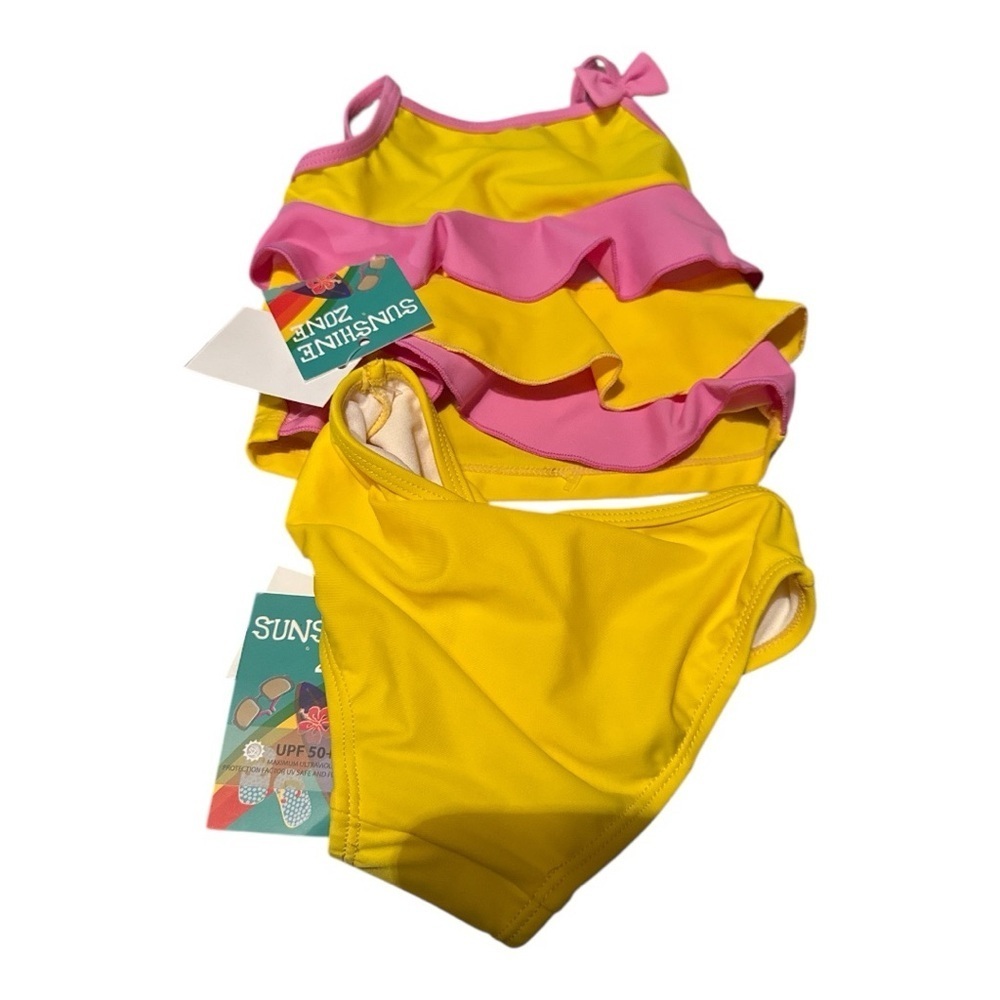 Kids Yellow and Pink Ruffle Swim Suit Bikini Size 12 months UPF 50